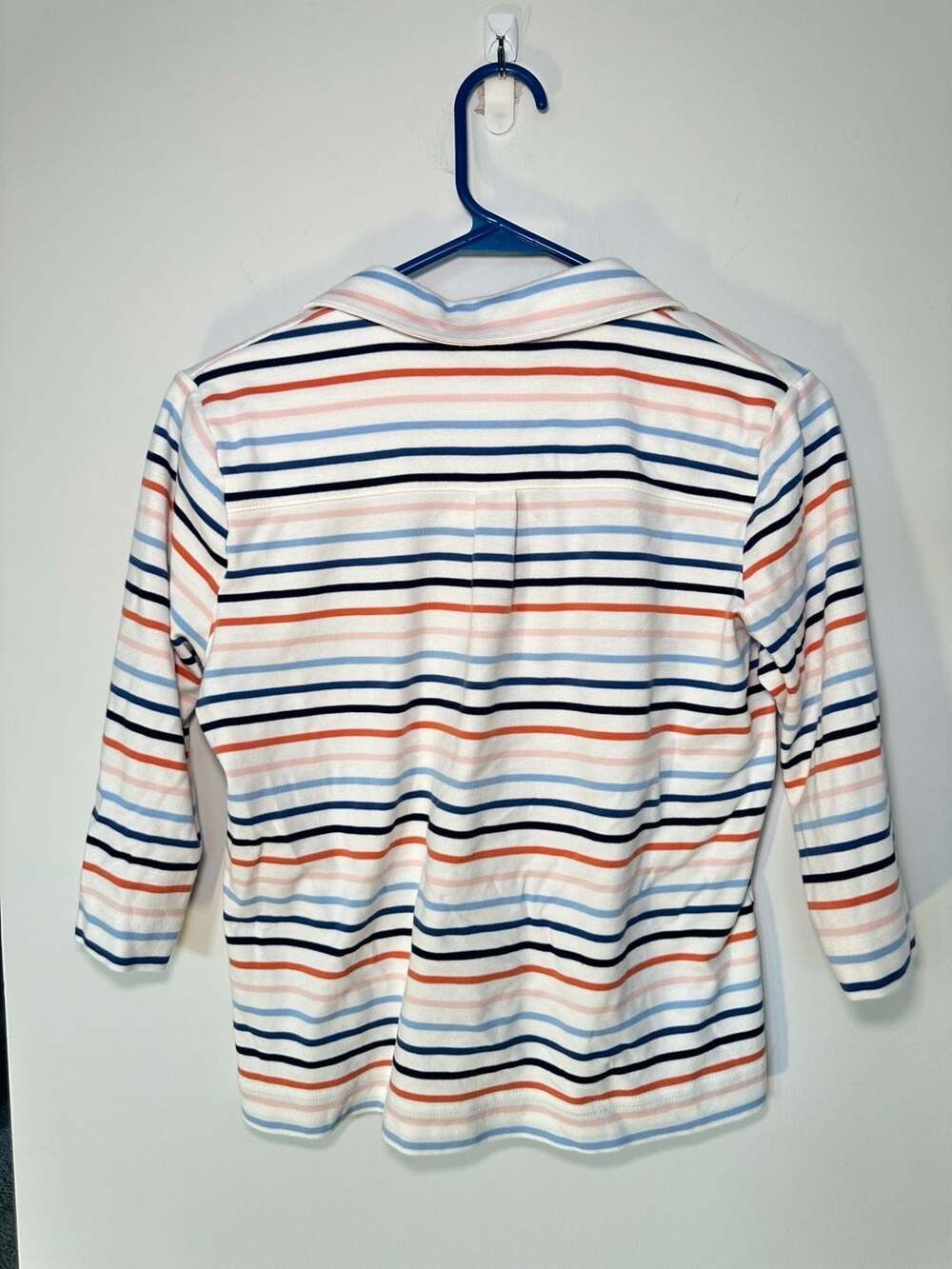 100% Supima Cotton LL Bean Women's 3/4 Sleeve Striped Polo Shirt Size S Petite - Picture 3 of 3